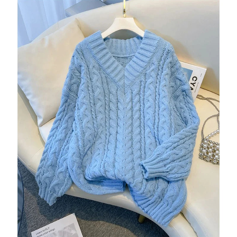 Oversized V-Neck Knit Sweater