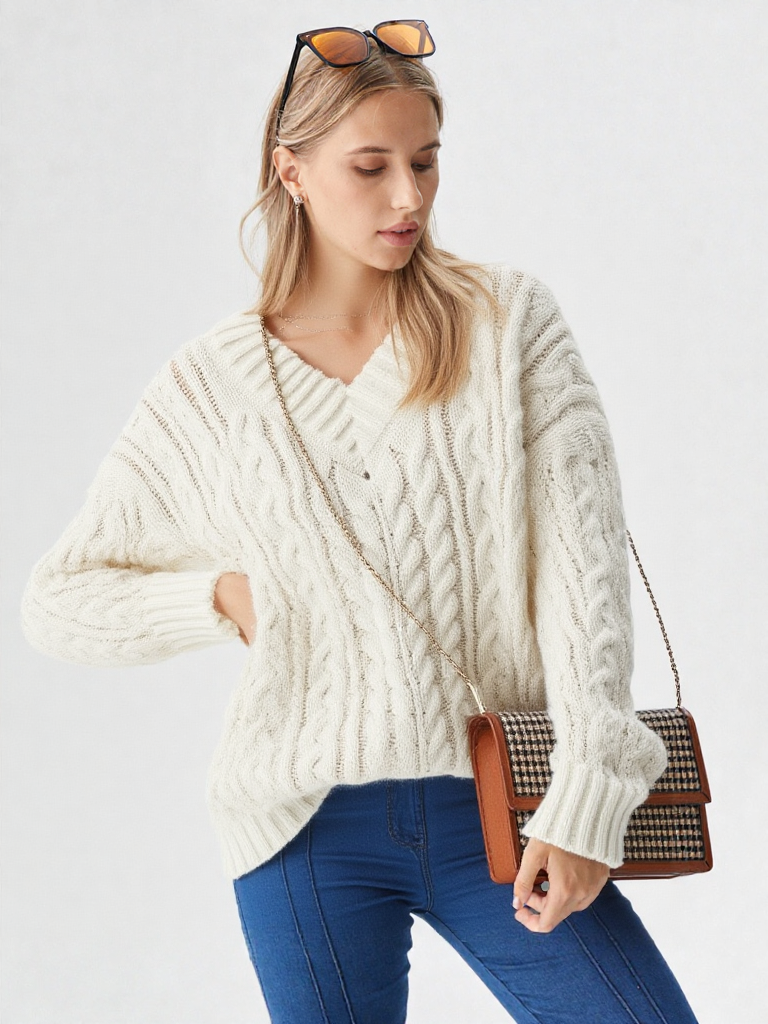 Oversized V-Neck Knit Sweater